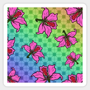 Bauhinia Flower with Rainbow Tile Floor Pattern - Summer Flower Pattern Sticker